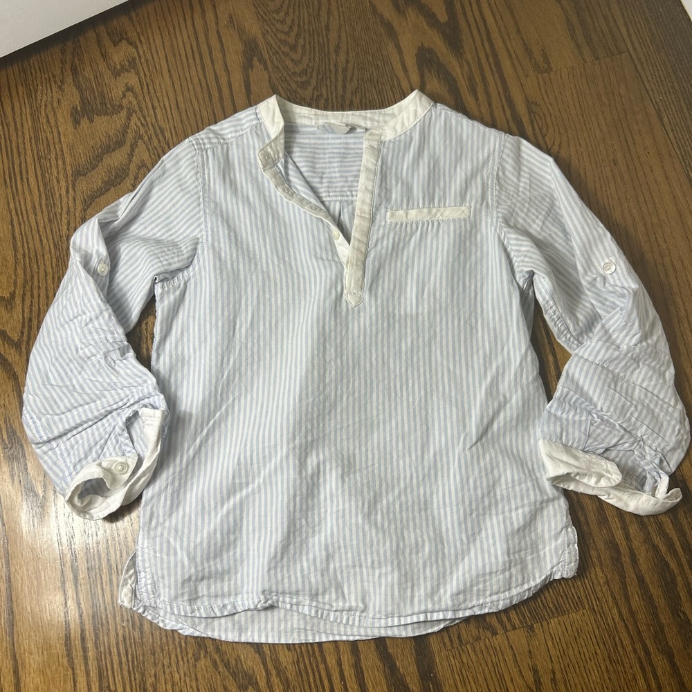 Jacadi Blue and White Seersucker Striped Shirt